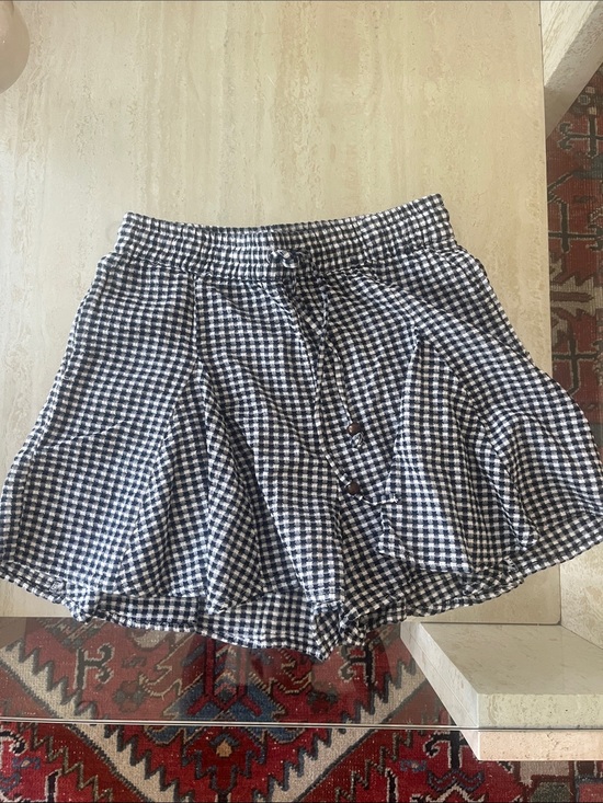 Zara Dresses & Skirts - Zara Gingham Drawstring Flared Skort - Navy & White